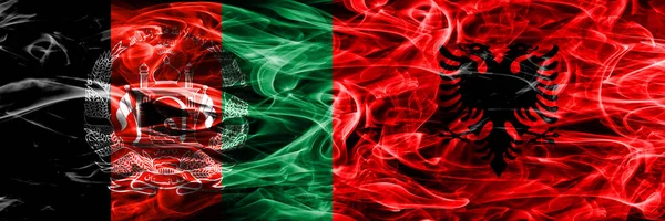 Afghanistan Albania Bandiere Fumogene Affiancate Bandiere Fumo Color Seta Spesse — Foto Stock