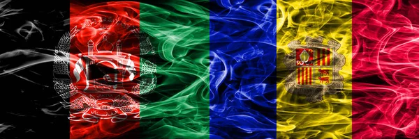 Afghanistan Andorra Bandiere Fumogene Affiancate Bandiere Fumo Seta Colorate Spesse — Foto Stock