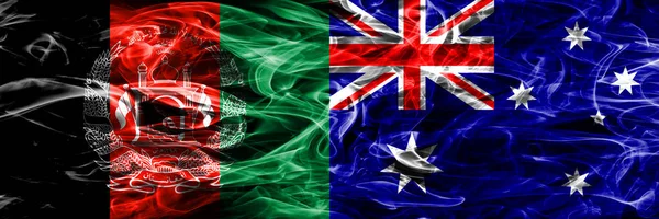Afeganistão Austrália Bandeiras Fumaça Colocadas Lado Lado Bandeiras Fumaça Sedosa — Fotografia de Stock
