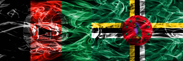 Afeganistão Dominica Bandeiras Fumaça Colocadas Lado Lado Bandeiras Fumaça Sedosa — Fotografia de Stock