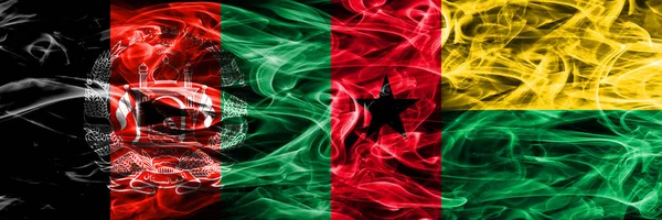 Афганістан Проти Гвінеї Бісау Дим Прапори Розміщені Поруч Товста Кольорові — стокове фото