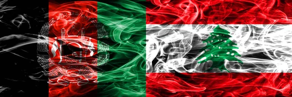 アフガニスタン対レバノン煙サイド サイド配置フラグ 厚い色のアフガニスタン レバノンの絹のような煙フラグ — ストック写真