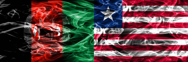 Afganisztán Libéria Füst Zászlók Egymás Mellé Vastag Színes Füst Zászlói — Stock Fotó
