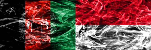 Afghanistan Monaco Smoke Flaggor Placeras Sida Vid Sida Tjock Färgad — Stockfoto