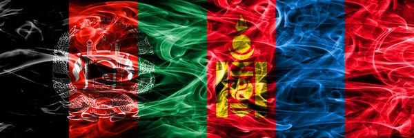 Αφγανιστάν Μογγολία Καπνίζουν Σημαίες Που Τοποθετούνται Δίπλα Δίπλα Χοντρό Χρωματιστό — Φωτογραφία Αρχείου