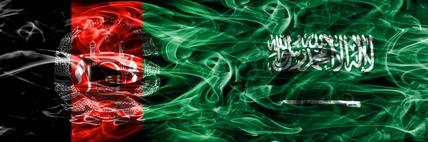 Afghanistan Saudi Arabia Smoke Flags Placed Side Side Thick Colored — Stock Photo, Image