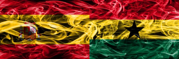 Spain Ghana Smoke Flags Placed Side Side Thick Colored Silky — Stock Photo, Image