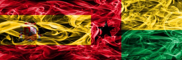 Spanyolország Bissau Guinea Füst Zászlók Egymás Mellé Vastag Színes Füst — Stock Fotó