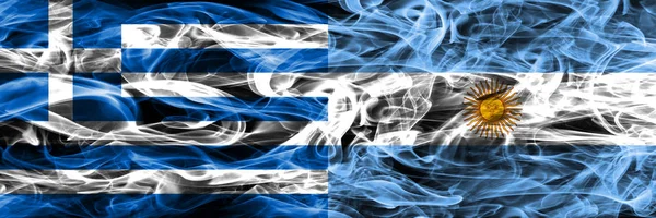 Grecia Argentina Banderas Humo Colocadas Lado Lado Banderas Humo Sedoso —  Fotos de Stock