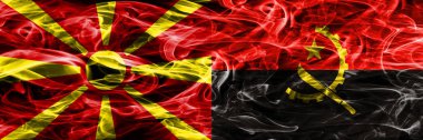 Makedonya vs Angola renkli kavramı duman bayrakları yan yana yerleştirilmiş