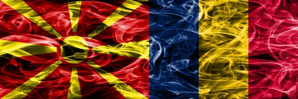 Macédoine Tchad Concept Coloré Drapeaux Fumée Placés Côte Côte — Photo
