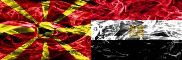 马其顿 埃及五颜六色的概念烟旗并排放置 — 图库照片