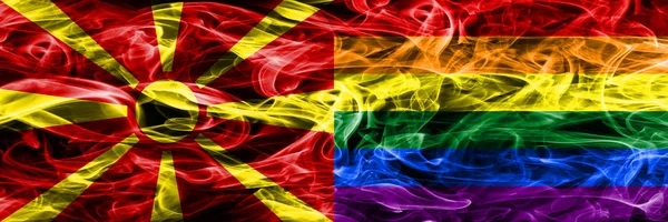 Macedónia Gay Colorido Conceito Bandeiras Fumaça Colocados Lado Lado — Fotografia de Stock