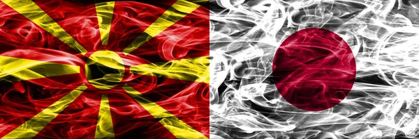 Macedonia Giappone Concetto Colorato Fumo Bandiere Poste Fianco Fianco — Foto Stock