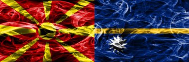 Makedonya vs Nauru renkli kavramı duman bayrakları yan yana yerleştirilmiş