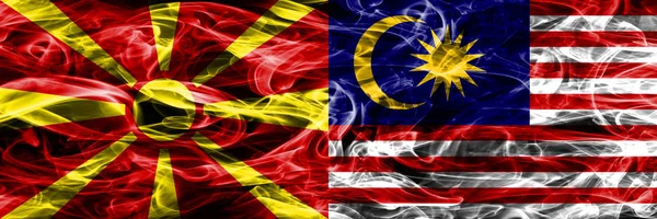 Macedônia Malásia Bandeiras Fumaça Conceito Colorido Colocados Lado Lado — Fotografia de Stock