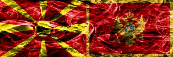 Македонія Чорногорії Барвисті Концепція Дим Прапори Розміщені Поруч — стокове фото