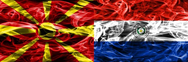 Μακεδονίας Παραγουάη Σημαίες Πολύχρωμο Έννοια Καπνού Τοποθετούνται Δίπλα Δίπλα — Φωτογραφία Αρχείου
