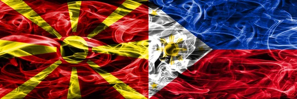 Μακεδονίας Φιλιππίνες Σημαίες Πολύχρωμο Έννοια Καπνού Τοποθετούνται Δίπλα Δίπλα — Φωτογραφία Αρχείου