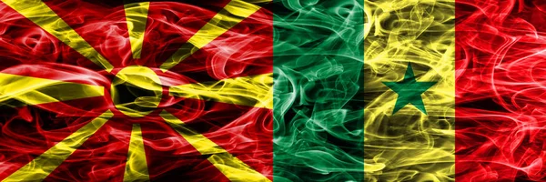 Macedonia Senegal Colorido Concepto Banderas Humo Colocadas Lado Lado — Foto de Stock