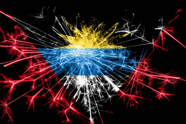 Antigua and Barbuda fireworks sparkling flag. New Year 2019 and Christmas party concept