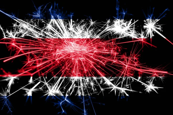 Costa Rica fireworks sparkling flag. New Year 2019 and Christmas party concept