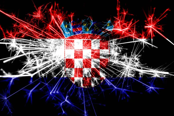 Hırvatistan Bayrağı Köpüklü Havai Fişekler Yeni Yıl 2019 Noel Partisi — Stok fotoğraf