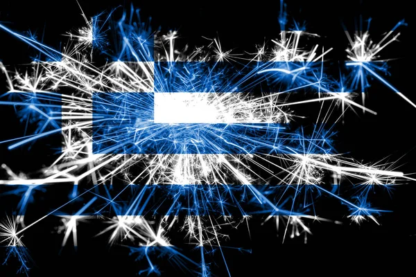 Greece fireworks sparkling flag. New Year 2019 and Christmas party concept