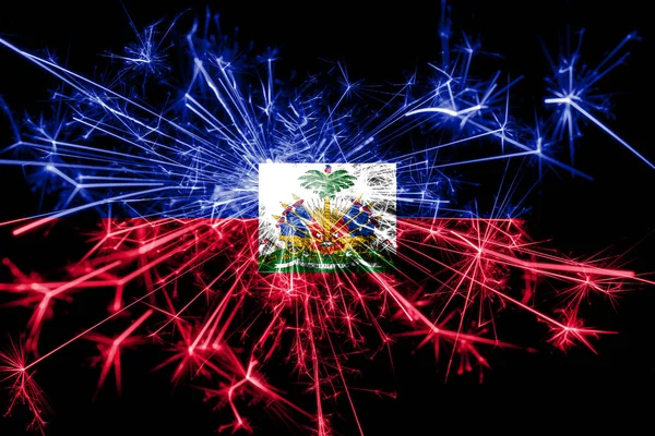 Haiti fireworks sparkling flag. New Year 2019 and Christmas party concept