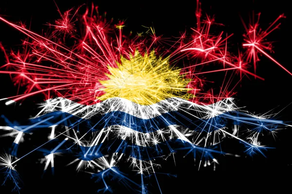 Kiribati fireworks sparkling flag. New Year 2019 and Christmas party concept