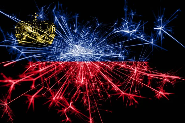 Liechtenstein Vuurwerk Mousserend Vlag Nieuwjaar 2019 Kerstmis Partij Concept — Stockfoto