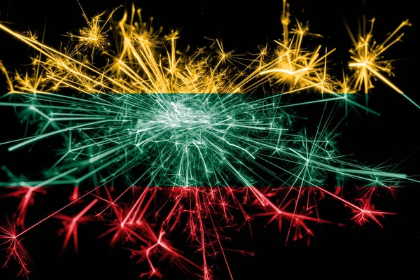 Lithuania fireworks sparkling flag. New Year 2019 and Christmas party concept