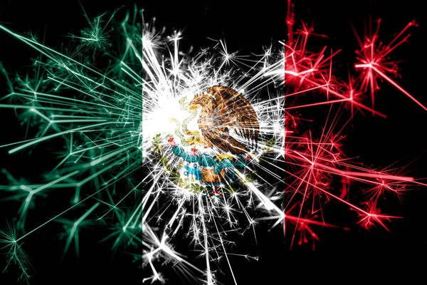 Mexico fireworks sparkling flag. New Year 2019 and Christmas party concept