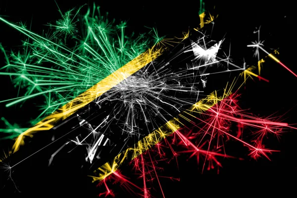 São Cristóvão Nevis Fogos Artifício Bandeira Cintilante Ano Novo 2019 — Fotografia de Stock