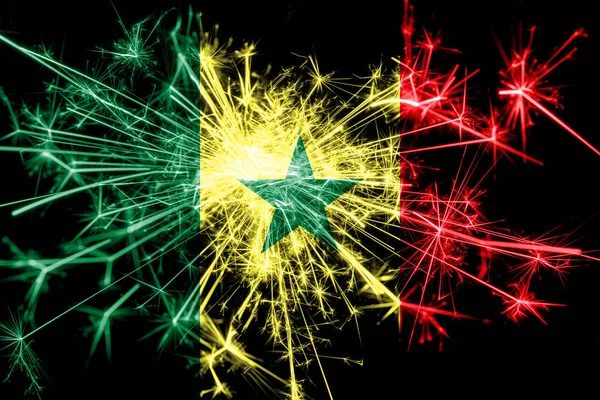 Senegal fireworks sparkling flag. New Year 2019 and Christmas party concept