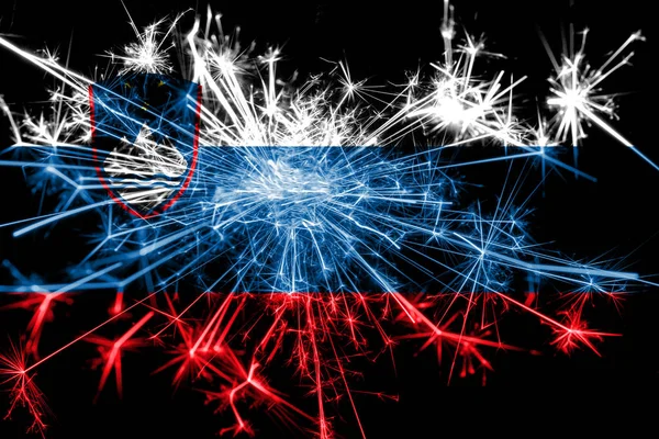 Slovenia fireworks sparkling flag. New Year 2019 and Christmas party concept