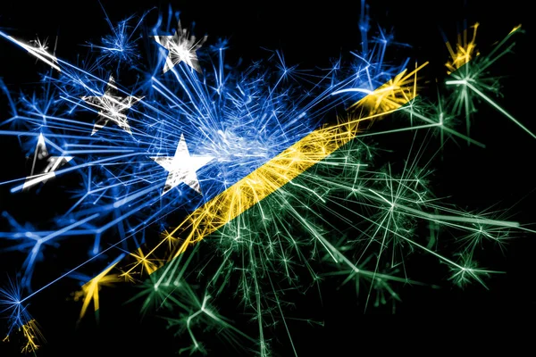 Solomon Islands fireworks sparkling flag. New Year 2019 and Christmas party concept