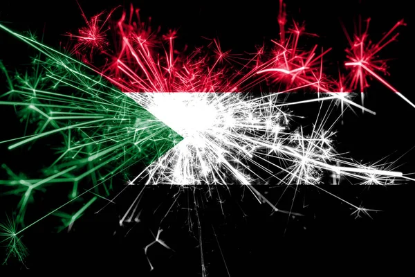 苏丹烟花波光粼粼的旗帜 2019新年与圣诞派对理念 — 图库照片
