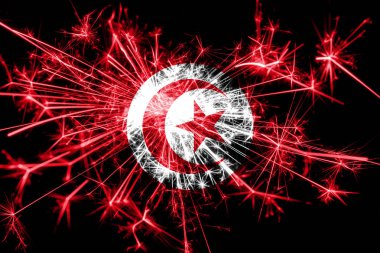 Tunus bayrağı köpüklü havai fişekler. Yeni yıl 2019 ve Noel partisi konsepti