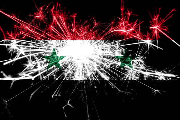 Syrien Feuerwerk Funkelnde Flagge Silvester 2019 Und Weihnachtsfeier Konzept — Stockfoto