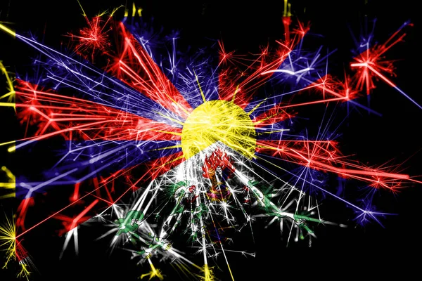 Tibet  fireworks sparkling flag. New Year 2019 and Christmas party concept