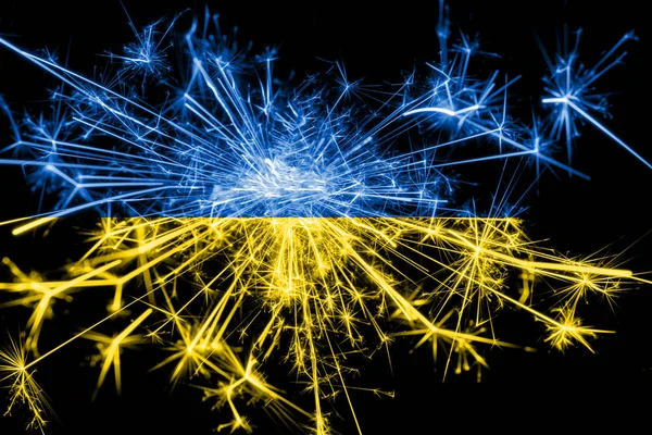 Ukraine fireworks sparkling flag. New Year 2019 and Christmas party concept
