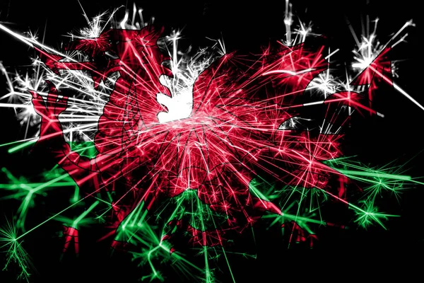 Wales fireworks sparkling flag. New Year 2019 and Christmas party concept