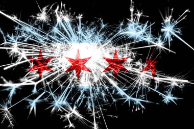 Chicago, Illinois havai fişek bayrak köpüklü. Yeni yıl 2019 ve Noel partisi konsepti