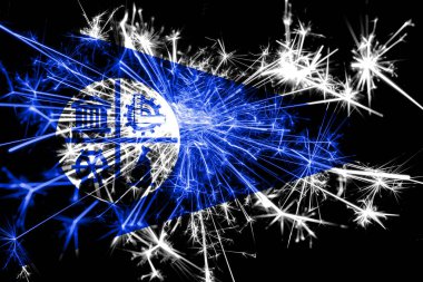 Minneapolis, Minnesota havai fişek bayrak köpüklü. Yeni yıl 2019 ve Noel partisi konsepti