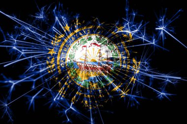 New Hampshire havai fişek bayrak köpüklü. Yeni yıl 2019 ve Noel partisi konsepti