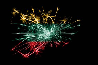 Litvanya bayrağı köpüklü havai fişekler. Yeni yıl 2019 ve Noel partisi konsepti