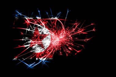 Kuzey Kore bayrağı köpüklü havai fişekler. Yeni yıl 2019 ve Noel partisi konsepti