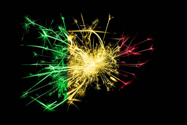 Mali fireworks sparkling flag. New Year 2019 and Christmas party concept