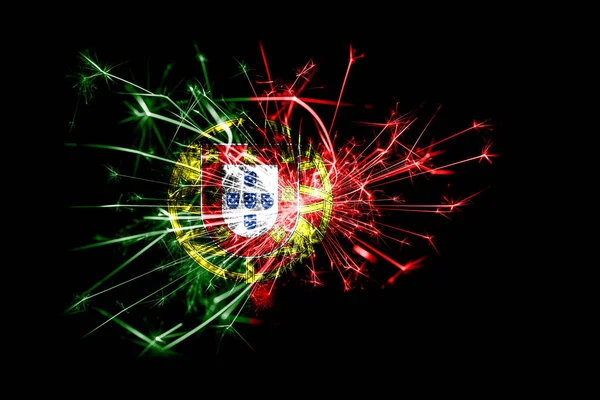 Portugal fireworks sparkling flag. New Year 2019 and Christmas party concept